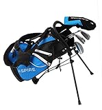 ASPIRE Junior Plus Complete Golf Club Set for Children, Kids - 5 Age Groups Boys and Girls - Right Hand, Real Girls Junior Golf Bag, Kids Golf Clubs Set